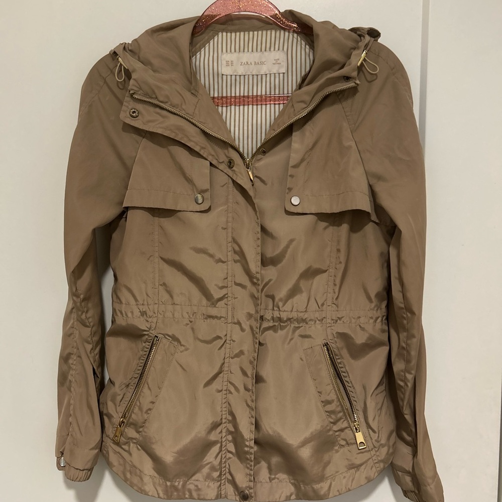 Zara Tan Lightweight Hooded Utility Jacket